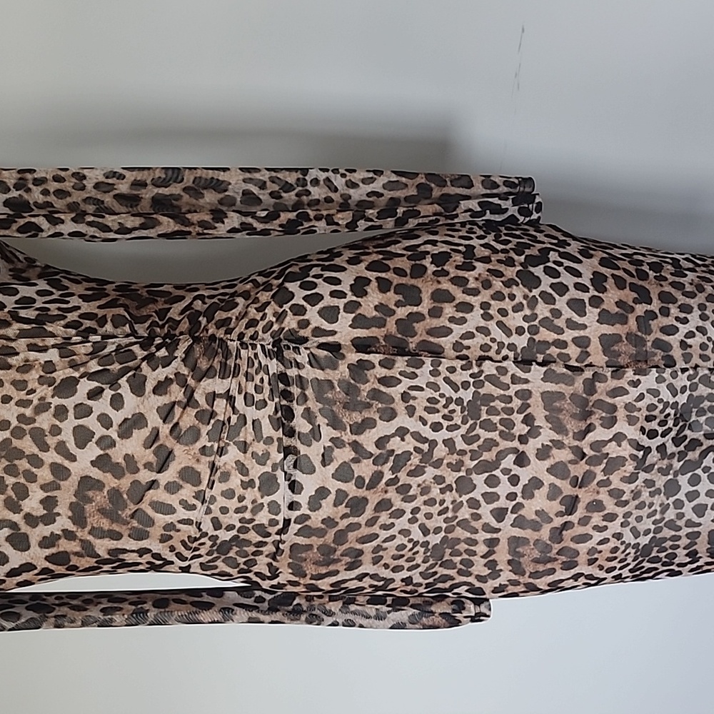 Aqua Leopard Print Asymmetrical Lined Mesh Dress-S - image 2